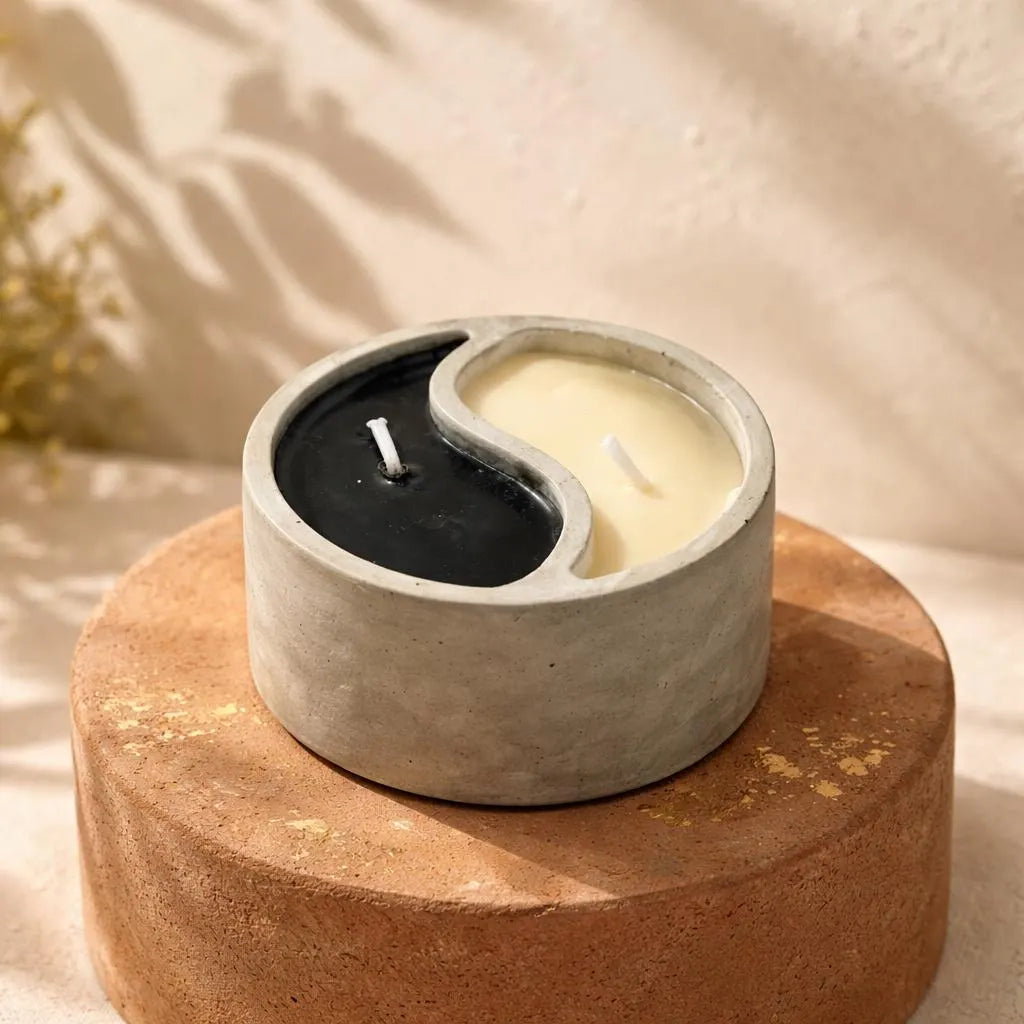 Yin Yang Kerze im Gipsgefäß | Handgemachte Duftkerze | Minimalistische Deko | Geschenkidee | Schwarz Weiß Kerze | Beton Look