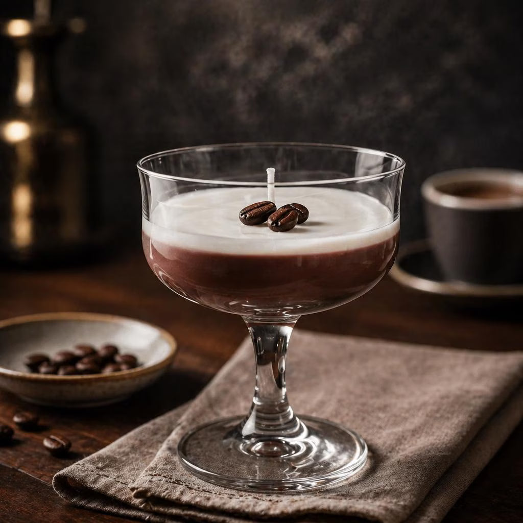 Cocktail Candle – Strawberry Kiss, Lemon Kiss, Espresso Martini, Orange Kiss, Bond Martini – Handgemachte Duftkerzen in Sektschalen