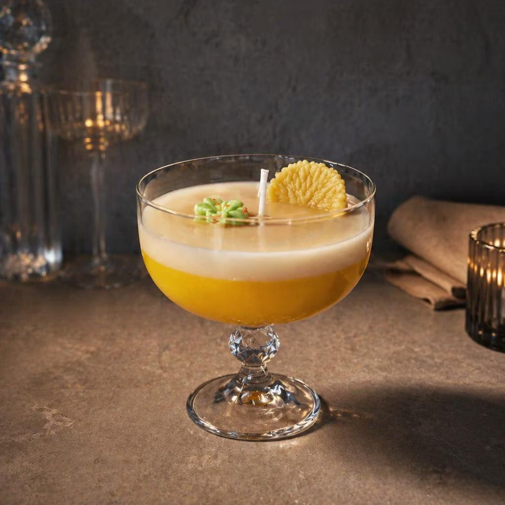 Cocktail Candle – Strawberry Kiss, Lemon Kiss, Espresso Martini, Orange Kiss, Bond Martini – Handgemachte Duftkerzen in Sektschalen